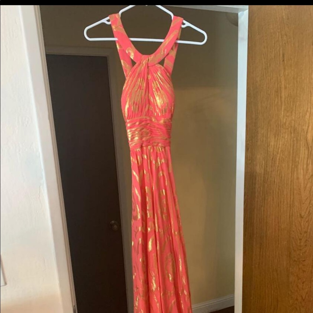 Aidan Mattox - Salmon and gold full length gown